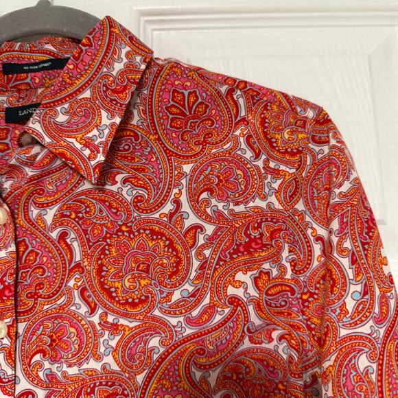 Lands' End Women's No-Iron Supima Cotton Paisley Button Front Top Size 10 - Picture 5 of 13